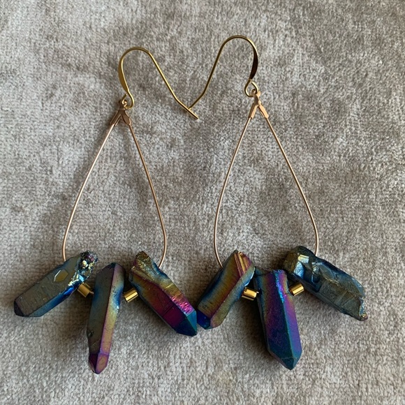 ✨NWT Rainbow Quartz & Pyrite Bohemian Earrings✨Hand Crafted ✨ Healing,m - Picture 8 of 8